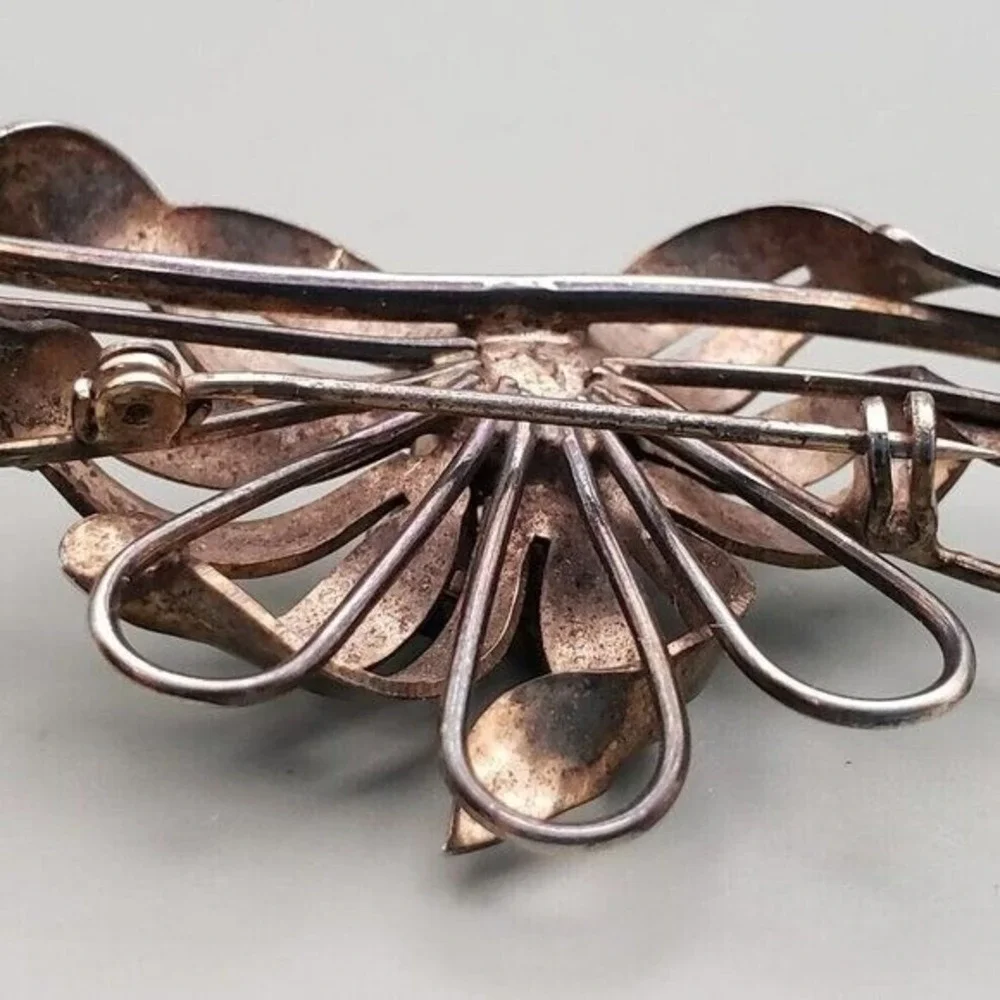 Vintage‎ Sterling Silver Brooch Blue Stones Retro Patina